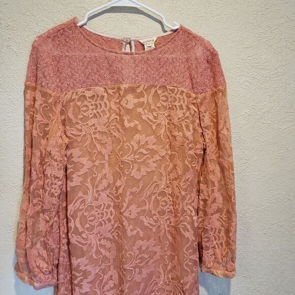 Sundance Womens Embroidered Trellis Dress Sz 8 Pink 100% Silk Sheer Boho Shift - Picture 3 of 10